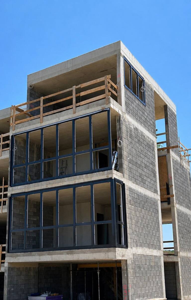 Pose de fenêtres sur un chantier neuf