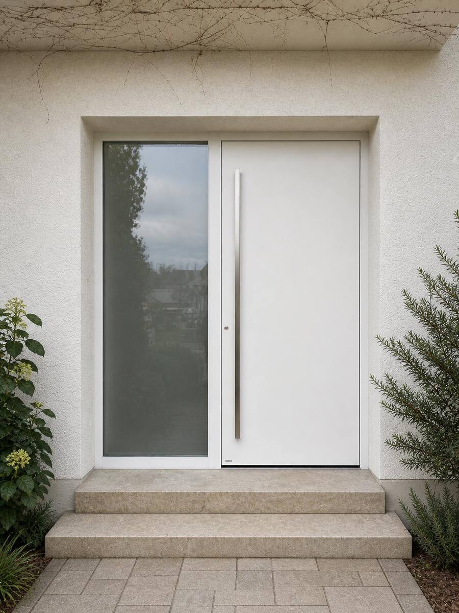 Porte d'entrée aluminium blanche avec vitrage latéral